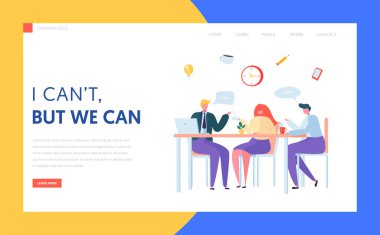 Office kahve molası açılış sayfası. İş karakter öğle toplantı takımda. Yaratıcı personel birlikte işyeri kavramı Web sitesi için sohbet veya Web sayfası. Düz karakter vektör çizim