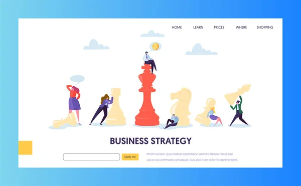 Plan de Estrategia Empresarial Trabajo en equipo Página de aterrizaje. Empresario Personaje Juega Ajedrez. Efectivo juego de análisis corporativo para el éxito financiero. Concepto de objetivo de marketing para el sitio web. Ilustración de vectores planos — Archivo Imágenes Vectoriales