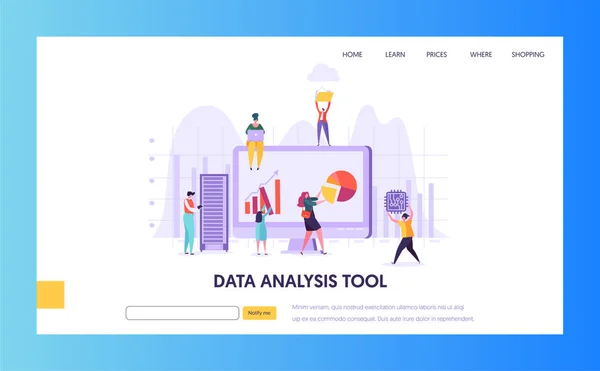 Análise de Marketing Digital Landing Page. Análise da Estratégia Seo para o Crescimento de Negócios por Caráter Criativo. Conceito de Analista de Mercado da Internet para Site ou Página Web. Ilustração vetorial plana — Vetor de Stock