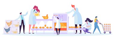 Tavuk kümes hayvanları üretim fabrikası makine küme. Üretim satırında yumurta makine sevk işlemi yapma ticari karakter. Akış çizelgesi ekipman düz çizgi film vektör çizim
