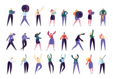 Kurumsal iş insanlar karakter kümesi. İzole iş işadamı. Dizüstü bilgisayar ile farklı çalışan takım. İşkadını topluluk Stand düz çizgi film vektör çizim toplama