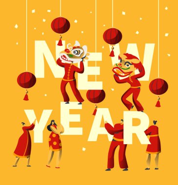 Chinese New Year Festival Typography Banner. Man Dance in Red Dragon Mask for China Holiday Celebration. Asian Traditional Lantern Festival Greeting Card Template Flat Cartoon Vector Illustration vector Chinese New Year Festival Typography Banner. Man Dance in Red Dragon Mask for China Holiday Celebration. Asian Traditional Lantern Festival Greeting Card Template Flat Cartoon Vector Illustration vector