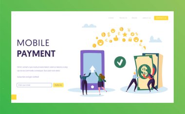 Mobil ödeme telefon nakit açılış sayfası aktarın. Smartphone içinde online banka cüzdanı. Elektronik işlem Cashback hizmet teknoloji kavramı için Web sitesi veya Web sayfası düz vektör çizim