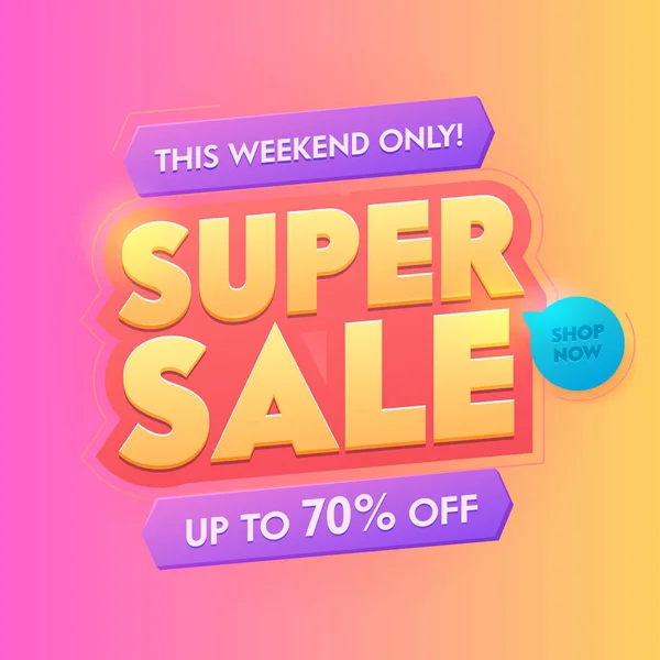 Super Sale 3D Golden Typography Badge. Deal Promozione Trendy Gradiente Poster Design. Campagna pubblicitaria digitale Segno speciale. Illustrazione Vettoriale Adesivo quadrato layout pulsante — Vettoriale Stock