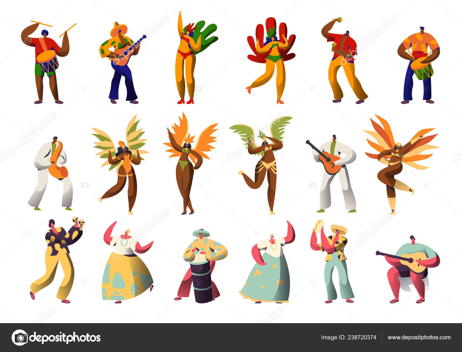 Brazilian Carnival Character Costume Set Latino Woman In Feather Bikini Dress Dance At Rio De Janeiro Festival Man Play Maraca And Guitar For Brazil National Holiday Flat Cartoon Vector Illustration Stock Vector Brazilian Carnival Character Costume Set Latino Woman In Feather Bikini Dress Dance At Rio De Janeiro Festival Man Play Maraca And Guitar For Brazil National Holiday Flat Cartoon Vector Illustration Stock Vector