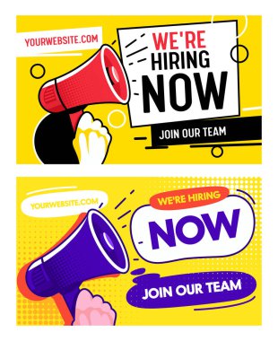 Şimdi kariyer fırsatı afiş Kiralama şablonu ayarlayın. İş Vacancy promosyon reklam tipografi Billboard. Birleşim yaratıcı şirket fırsat. İşe takım Kiralık çalışan Poster vektör çizim