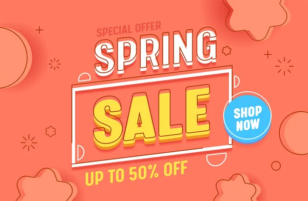 Primavera Venta Coral Horizontal Resumen Antecedentes Plantilla Banner. Promoción de Negocios Descuento Precio Especial Tipografía Ad Poster. Oferta de oferta de temporada de moda Diseño de mensaje Vector plano Ilustración — Vector de stock