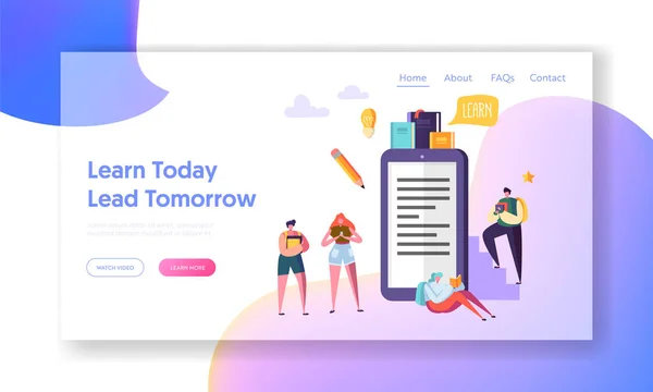 Інтернет-освіта Відео Навчальний курс Landing Page. Студентський персонаж Вивчайте Цифрову книгу Вебінар. Майбутня навчальна школа Творча концепція веб-сторінки або веб-сайту. Плоский мультфільм Векторні ілюстрації — стоковий вектор