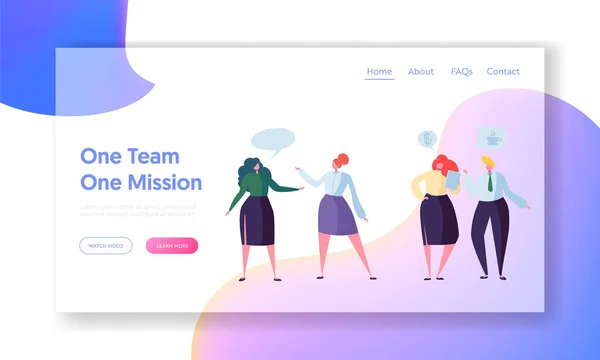 Командная страница Business People Teamwork Communication Landing Page. Разговор о персонажах корпоративной команды. Концепция сетевого диалога компании для веб-сайта или веб-страницы. Плоский вектор — стоковый вектор