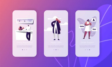 Çevrimiçi kayıt destek müşteri karakter Hepldesk uygulama ayarlayın. Kişi kayıt arabirimi Onboard Ekran. Yardım hattı bağlantısı sohbet App mutlu müşteri düz çizgi film vektör çizim ile