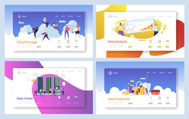 Bulut veri depolama Analytics açılış sayfası güvenli. İnsanlar bilgi bellek hizmet merkez için Download. Kadın ağ koruma kavramı Web sitesi düz çizgi film vektör çizim için optimize etmek
