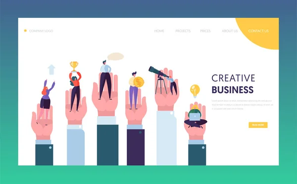 Creative Business People Mano Raggiungere Obiettivo Landing Page Businessman Leader — Vettoriale Stock