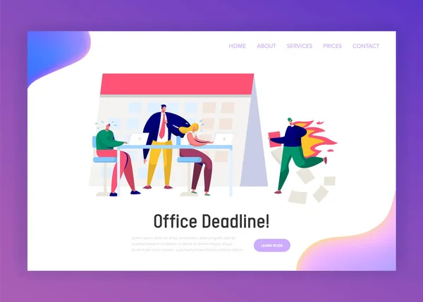 Office Business Manager Work Overtime at Deadline Landing Page. Stress Character Complete Task under Hard Boss Pressure. Conflict Time Report Website or Web Page. Flat Cartoon Vector Illustration