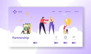 İşadamları, el sallayarak ortaklık anlaşma karşılıklı açılış sayfası. Toplantı sözleşmesi kavramı. İnsanlar karakter iş işbirliği Web sitesi veya Web sayfası. Düz çizgi film vektör çizim