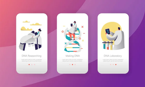 Genome Dna Experimental Laboratory Character Mobile App Page Onboard Screen — Vetor de Stock