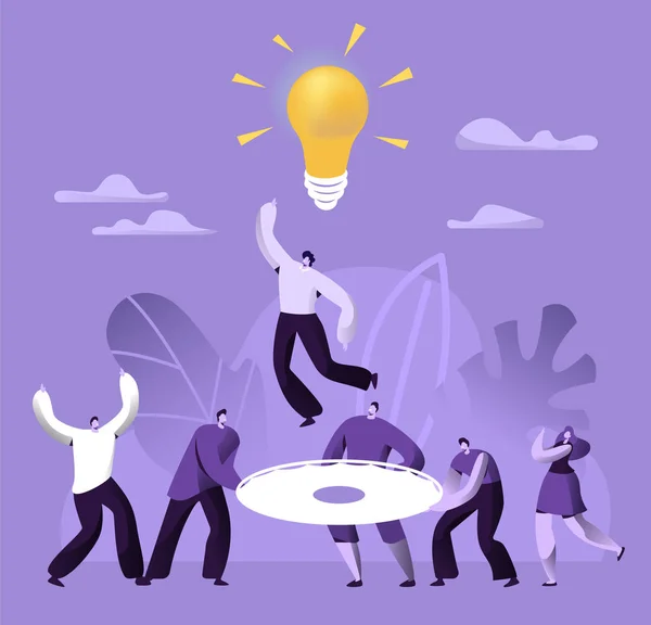 Creative Teamwork Business Success People Work Together. Financial Team Building Communication Strategy Solution. Collaboration Idea Development Concept Flat Cartoon Vector Illustration — 图库矢量图片