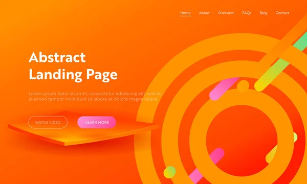 Orange Abstract Circle Shape Composition Landing Page Background. Geometric Digital Aim Motion Gradient Pattern. Creative Rectangle Element for Website Web Page. Flat Cartoon Vector Illustration — Stock Vector