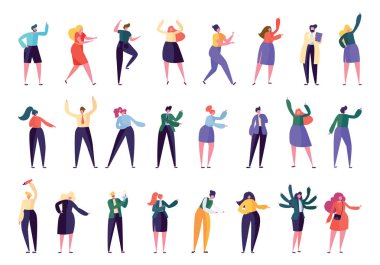 Farklı karakter iş Yardımcısı çalışma ayarlayın. Çeşitli çalışan yardımıyla izole iş. Adam ve kadın topluluk birlikte bekletin. Alt toplama düz çizgi film vektör çizim