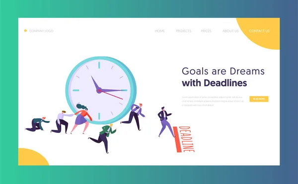 Office Deadline Business Concept Landing Page. Time Management on the Road to Success. Group of Running Businessmen to Achieve Results Website or Web Page. Flat Cartoon Vector Illustration