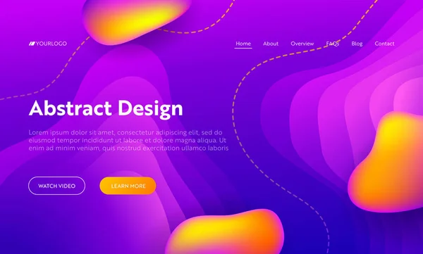 Fialové abstraktní tekuté kapky tvar přistání stránky pozadí. Futuristický digitální pohybu přechodu vzorku. Creative barevné neonové vlnité pozadí pro webové stránky webové stránky. Plochá kreslené vektorové ilustrace — Stockový vektor