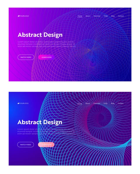 Фиолетовая абстракция Spiral Grid Shape Landing Page Set Template Background. Золотой запатентованный цифровой шлем "Поток". Динамичный трехмерный красочный виртуальный фон для векторной иллюстрации веб-страницы — стоковый вектор