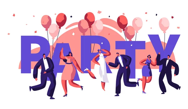 Dance Party Motivation Banner Inglês Evento Celebration Disco Man Woman — Vetor de Stock