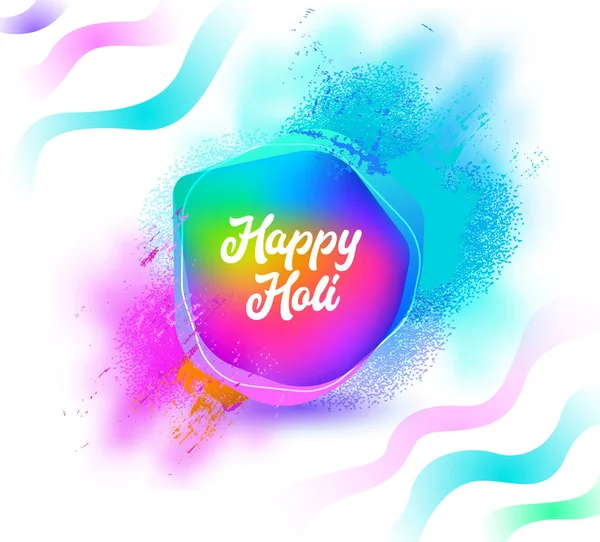 Happy Holi Color Wave Poster on White Background. Greeting Card with Lettering Typography Text Sign. Celebration Rainbow Wallpaper Banner Design Concept Flat Cartoon Vector Illustration — Stock Vector