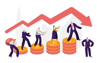 Finansal Risk iş karakter ok kavramı. İşadamı başarısızlık Sigorta yatırım sikke üzerinde yürümek. İnsanlar tehlike grafik istikrar işte. Ekonomi piyasa iflas düz çizgi film vektör çizim