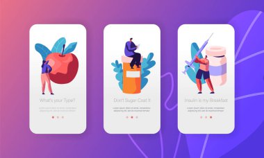Diyabetik kan şekeri düzeyini mobil App sayfa Onboard ekran kurulum iyi bak. Hap ya da şırınga ile insülin tedavi. Apple Diabet kahvaltı Web sitesi veya Web sayfası için. Düz çizgi film vektör çizim