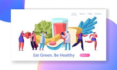 Açılış sayfası taze sağlıklı sebze organik salata. Organik yemek diyet Slow Food kavramı için. Muz ve meyve menü vejetaryen yaşam tarzı Web sitesi veya Web sayfası için. Düz çizgi film vektör çizim