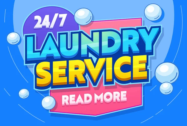 Laundry Service Washing Clothing Textiles Typography Banner. Utility Room for Wash Clothes. Launderette Commercial Establishment. Clean Delicate Fabric. Flat Cartoon Vector Illustration — Stock Vector