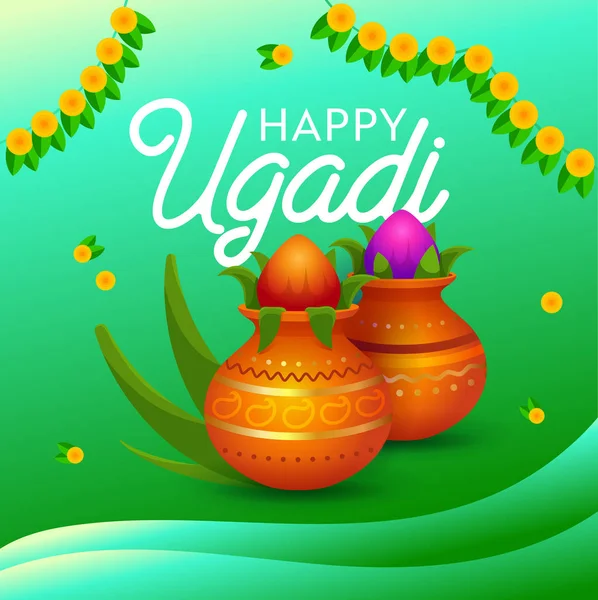 Happy Ugandi Holiday Typography Banner. Indian New Year and First Day of the Hindu Lunisolar Calendar Month of Chaitra. Important Festival of the Hindus. Flat Cartoon Vector Illustration — Stock Vector