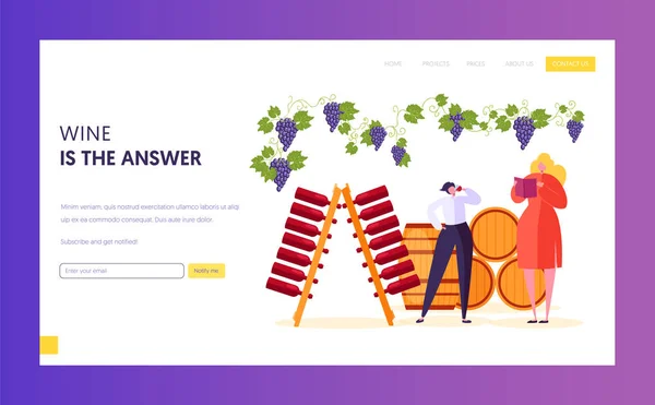 Wine Professional Taster fazer Exame e Avaliação Landing Page. Sommelier Descreva Sabores Percebidos, Aromas e Característica Geral Site ou Página Web. Desenhos animados plano Vector Ilustração —  Vetores de Stock