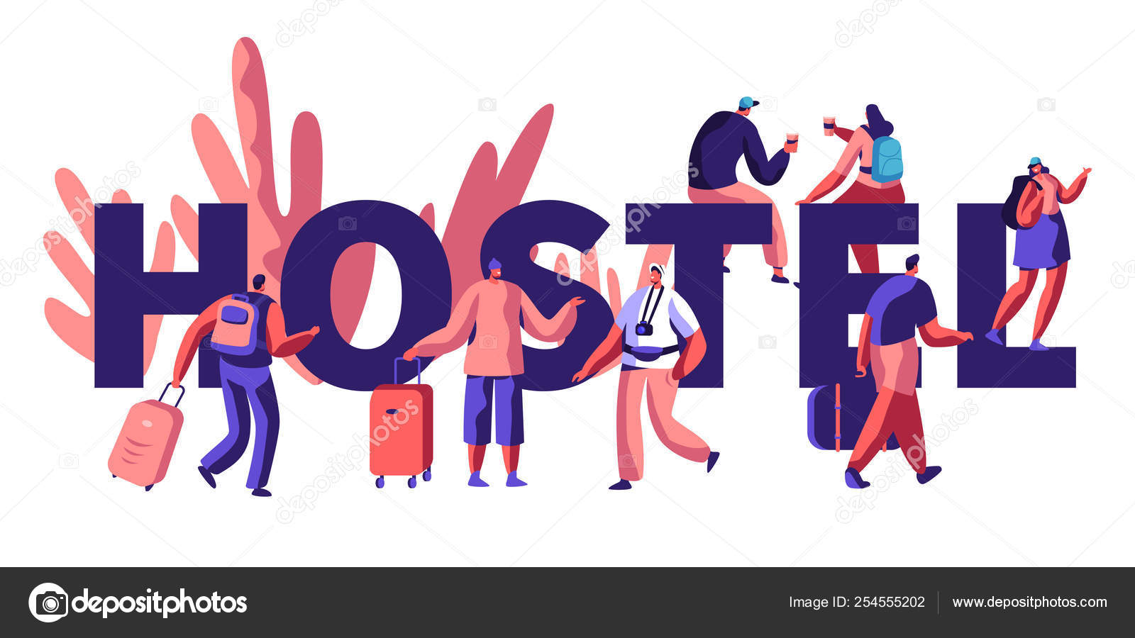 Hostel For Tourist Banner Arrival Of Character For Visit