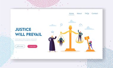 Adalet açılış sayfası geçerli olacaktır. Yargıç tanık ve kanıt dava avukat tarafından sunulan duyar, güvenilirliği ve bağımsız web sitesi veya Web sayfası değerlendirmek. Düz çizgi film vektör çizim