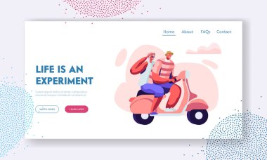 Scooterda hızlı sürüş üst düzey karakter. Mutlu yaşlılar çift Binicilik motosiklet, yaşlı Insanlar Extreme aktivite, Active Lifestyle, Web sitesi açılış sayfası, Web sayfası karikatür düz vektör Illüstrasyon, banner