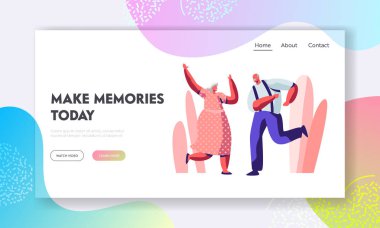 Kıdemli çift dans SpareTime. Yaşlı Insanlar aktif Lifestyle, yaşlı adam ve kadın birlikte zaman dans harcamak, Extreme Leisure. İnternet sitesi açılış sayfası, Web sayfası. Karikatür düz vektör Illustration, banner