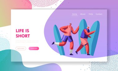 Spor üst düzey sporcuların karakter çift jogging, emekliler açık aktivite ve spor, Fitness sağlıklı Lifestyle giyim. İnternet sitesi açılış sayfası, Web sayfası. Karikatür düz vektör Illustration, banner