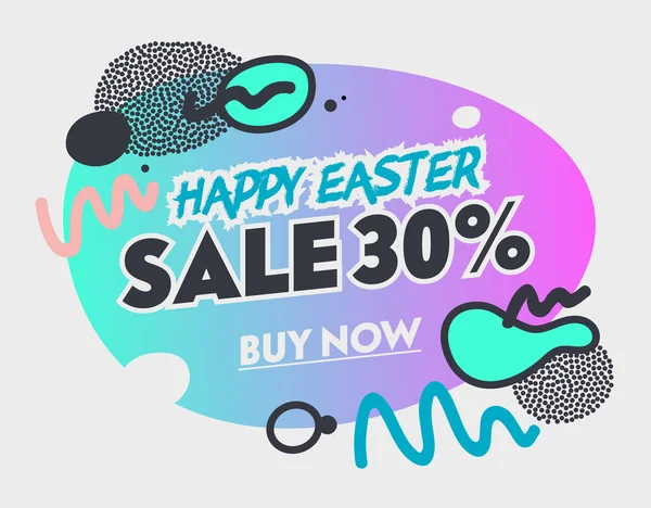 Oferta de venta de primavera para los compradores en Feliz Pascua. Banner colorido abstracto con elementos de estilo Doodle y formas de gradiente. Tienda Diseño de póster de mercado con tipografía brillante. Ilustración vectorial — Vector de stock