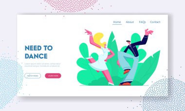 Disco Dance Leisure veya Hobby. Genç Çift Dans Açık, İnsanlar Aktif Yaşam Tarzı, Mutlu Adam ve Kadın Birlikte Zaman geçirin. Web Sitesi Açılış Sayfası, Web Sayfası. Karikatür Düz Vektör İllüstrasyon, Afiş