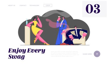 Young People Spend Time in Night Club Smoking Cigarettes, Drinking Alcoholic Beverages. Leisure, Sparetime, Entertainment, Website Landing Page, Web Page. Cartoon Flat Vector Illustration, Banner