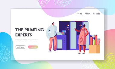 Erkek ve Kadın Çalışma Matbaa veya Reklam Ajansı Tipografi Ekipmanları yakınında Sohbet. Tasarımcı Basın Malzemesi Üretir. Web Sitesi Açılış Sayfası, Web Sayfası. Karikatür Düz Vektör İllüstrasyon, Afiş