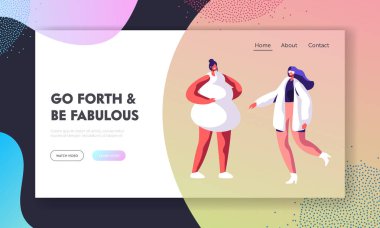 Defile, Catwalk Pist Olay Web Sitesi Açılış Sayfası. Model Kızlar Haute Couture Giyim Pist Yeni Koleksiyon Gösteren. Moda Haftası Web Sayfası. Karikatür Düz Vektör İllüstrasyon, Afiş