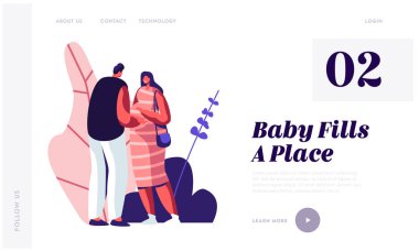Hamile Karısının Göbeğine Dokunan Adam. Genç Aile Bekleyen Bebek, Mutlu Çift Erkek ve Kadın Karakterler Ebeveynler ol hazırlayın. Web Sitesi Açılış Sayfası, Web Sayfası. Karikatür Düz Vektör İllüstrasyon, Afiş