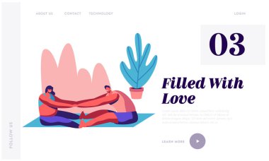 Mutlu Çift Spor Salonunda Germe Egzersizleri Yapıyor. Erkek ve Hamile Kadın Ebeveynlik Sınıfı, Bebek Spor Egzersiz, Gebelik Web Sitesi Açılış Sayfası, Web Sayfası Karikatür Düz Vektör İllüstrasyon, Banner bekliyor