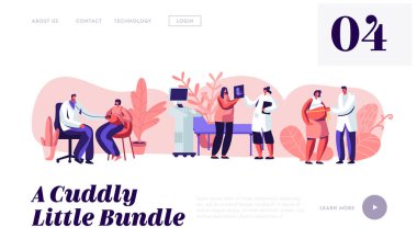 Doktor Randevusunda Hamile Kadın Karakter. Tıbbi Check Up, Ultrason, Karnını Ölçme, Bebek Kalp Dinleme. Gebelik Web Sitesi Açılış Sayfası, Web Sayfası. Karikatür Düz Vektör İllüstrasyon, Afiş