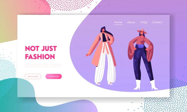 Fashion Catwalk Event Showing New Collection of Clothes Website Landing Page, Female Models Walk Runway in Different Dresses During Fashion Show. Web Page, Cartoon Flat Vector Illustration, Banner