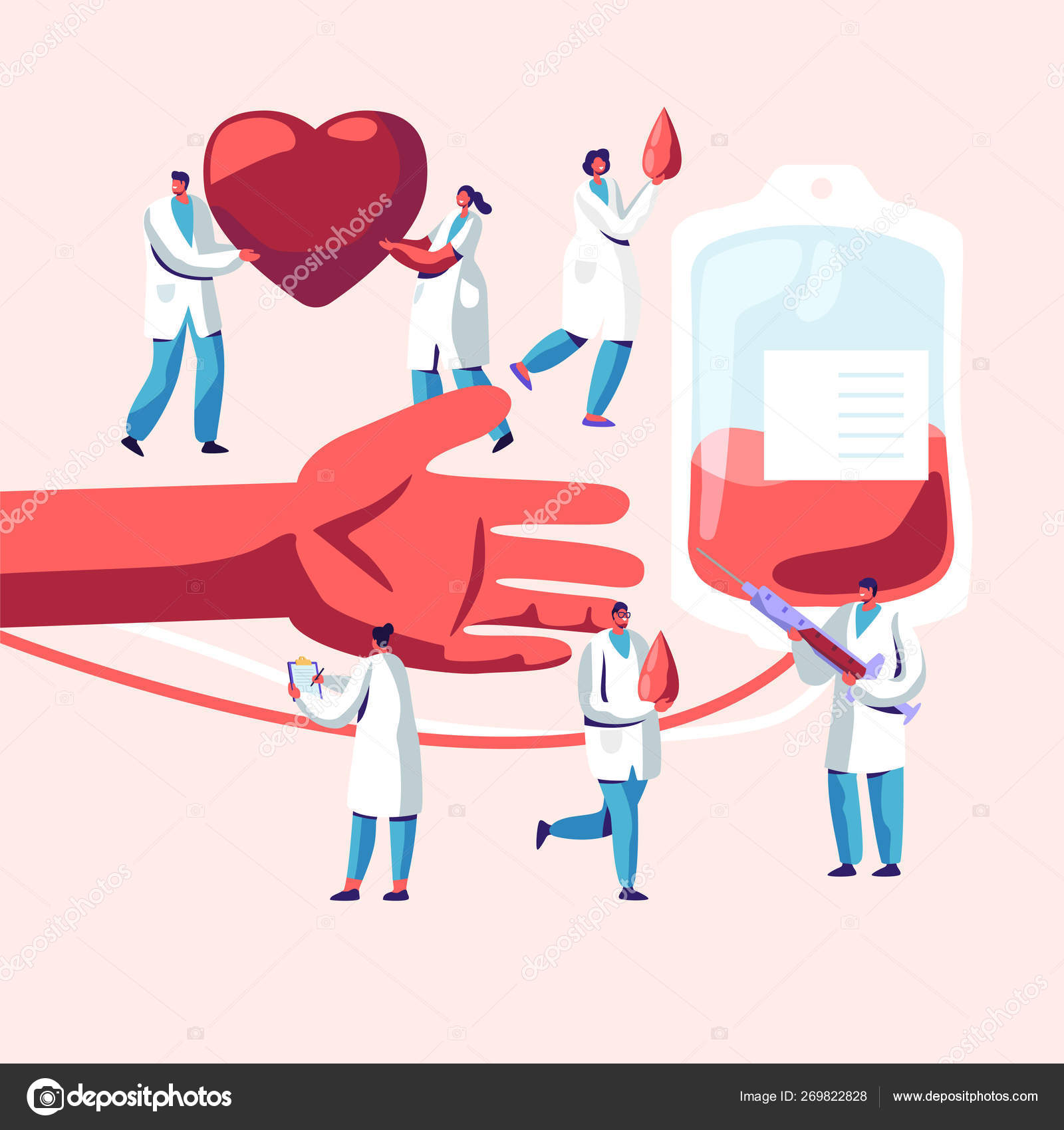 Blood Donation. Male, Female Characters in Medical Uniform Making Lifeblood  Transfusion from Human Hand to Plastic Container. Donation Laboratory,  Healthcare, Charity. Cartoon Flat Vector Illustration Stock Vector Image by  ©vectorlab #269822828