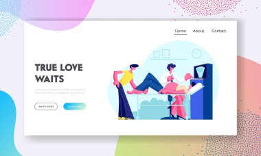 Hamile Kadın ve Koca Çift Ziyaret Hastanesi'nde Bebek Göbek Sonografi Tka. Ultrason Fetus Tarama Checkup Klinik Web Sitesi Açılış Sayfası, Web Sayfası. Karikatür Düz Vektör İllüstrasyon, Afiş