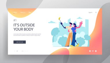 Engelli erkek ve kadın bacak ve kol protez Cityscape background, motivasyon ve Bodypositive üzerinde selfie yapma